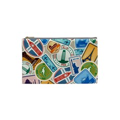 Travel Pattern Immigration Stamps Stickers With Historical Cultural Objects Travelling Visa Immigran Cosmetic Bag (small) by Pakemis