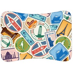 Travel Pattern Immigration Stamps Stickers With Historical Cultural Objects Travelling Visa Immigran Velour Seat Head Rest Cushion