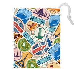 Travel Pattern Immigration Stamps Stickers With Historical Cultural Objects Travelling Visa Immigran Drawstring Pouch (4xl) by Pakemis