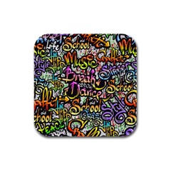Graffiti Word Seamless Pattern Rubber Square Coaster (4 Pack) by Pakemis