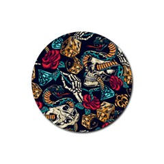 Vintage Art Tattoos Colorful Seamless Pattern Rubber Round Coaster (4 Pack)