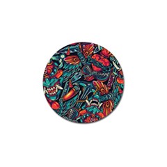 Vintage Tattoos Colorful Seamless Pattern Golf Ball Marker by Pakemis