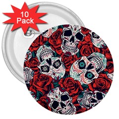 Vintage Day Dead Seamless Pattern 3  Buttons (10 Pack)  by Pakemis