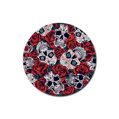 Vintage Day Dead Seamless Pattern Rubber Round Coaster (4 Pack)