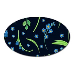 Abstract Wild Flower Dark Blue Background Blue Flowers Blossoms Flat Retro Seamless Pattern Daisy Oval Magnet by Pakemis