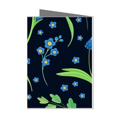 Abstract Wild Flower Dark Blue Background Blue Flowers Blossoms Flat Retro Seamless Pattern Daisy Mini Greeting Cards (pkg Of 8) by Pakemis