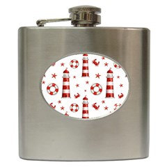 Nautical Seamless Pattern Hip Flask (6 Oz) by Pakemis