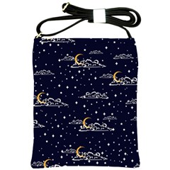 Hand Drawn Scratch Style Night Sky With Moon Cloud Space Among Stars Seamless Pattern Vector Design Shoulder Sling Bag by Pakemis
