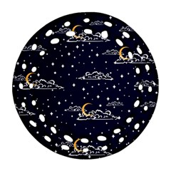 Hand Drawn Scratch Style Night Sky With Moon Cloud Space Among Stars Seamless Pattern Vector Design Ornament (round Filigree) by Pakemis