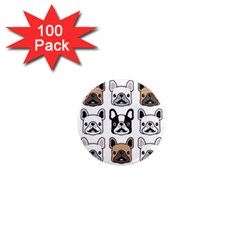 Dog French Bulldog Seamless Pattern Face Head 1  Mini Magnets (100 Pack) 