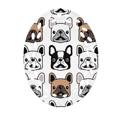 Dog French Bulldog Seamless Pattern Face Head Oval Filigree Ornament (two Sides) by Pakemis