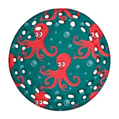 Cute Smiling Red Octopus Swimming Underwater Ornament (round Filigree) by Pakemis