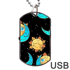 Seamless Pattern With Sun Moon Children Dog Tag Usb Flash (one Side) by Pakemis