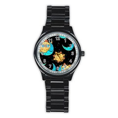 Seamless Pattern With Sun Moon Children Stainless Steel Round Watch by Pakemis