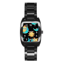 Seamless Pattern With Sun Moon Children Stainless Steel Barrel Watch by Pakemis