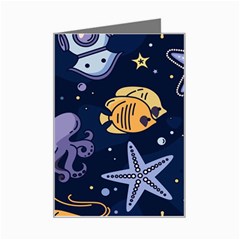 Marine Seamless Pattern Thin Line Memphis Style Mini Greeting Card by Pakemis