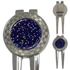 Seamless Pattern With Cartoon Zodiac Constellations Starry Sky 3-in-1 Golf Divots