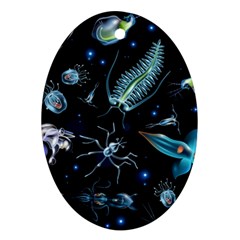 Colorful Abstract Pattern Consisting Glowing Lights Luminescent Images Marine Plankton Dark Backgrou Oval Ornament (two Sides) by Pakemis