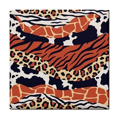 Mixed-animal-skin-print-safari-textures-mix-leopard-zebra-tiger-skins-patterns-luxury-animals-textur Tile Coaster by Pakemis