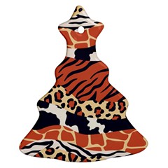 Mixed-animal-skin-print-safari-textures-mix-leopard-zebra-tiger-skins-patterns-luxury-animals-textur Christmas Tree Ornament (two Sides) by Pakemis