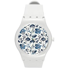 Indigo-watercolor-floral-seamless-pattern Round Plastic Sport Watch (m) by Pakemis