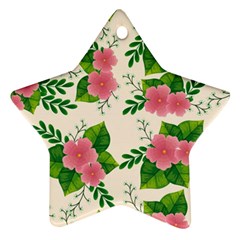 Cute-pink-flowers-with-leaves-pattern Ornament (star) by Pakemis