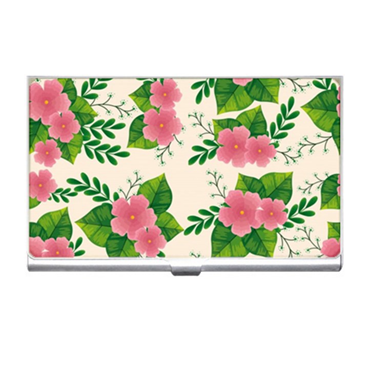Cute-pink-flowers-with-leaves-pattern Business Card Holder