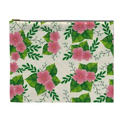 Cute-pink-flowers-with-leaves-pattern Cosmetic Bag (xl)