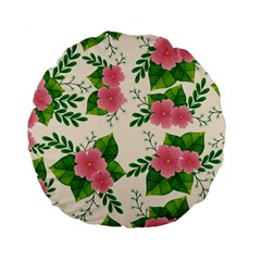 Cute-pink-flowers-with-leaves-pattern Standard 15  Premium Round Cushions