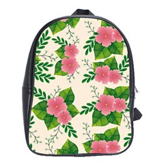 Cute-pink-flowers-with-leaves-pattern School Bag (xl)