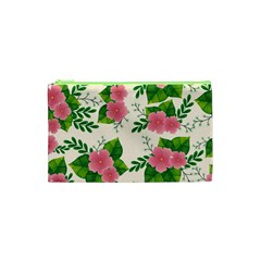 Cute-pink-flowers-with-leaves-pattern Cosmetic Bag (xs)