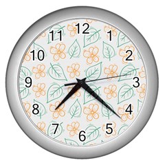 Hand-drawn-cute-flowers-with-leaves-pattern Wall Clock (silver)