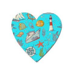 Colored-sketched-sea-elements-pattern-background-sea-life-animals-illustration Heart Magnet
