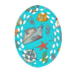 Colored-sketched-sea-elements-pattern-background-sea-life-animals-illustration Oval Filigree Ornament (two Sides)