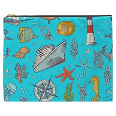 Colored-sketched-sea-elements-pattern-background-sea-life-animals-illustration Cosmetic Bag (xxxl) by Pakemis