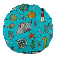 Colored-sketched-sea-elements-pattern-background-sea-life-animals-illustration Large 18  Premium Flano Round Cushions
