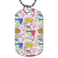 Seamless-pattern-with-many-funny-cute-superhero-dinosaurs-t-rex-mask-cloak-with-comics-style-inscrip Dog Tag (one Side) by Pakemis