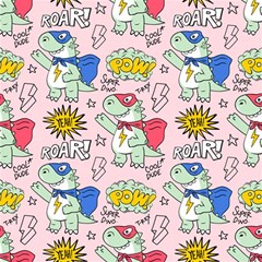 Seamless-pattern-with-many-funny-cute-superhero-dinosaurs-t-rex-mask-cloak-with-comics-style-inscrip Play Mat (rectangle) by Pakemis