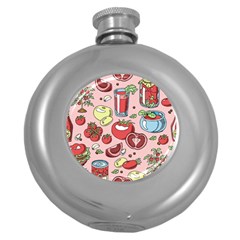 Tomato-seamless-pattern-juicy-tomatoes-food-sauce-ketchup-soup-paste-with-fresh-red-vegetables-backd Round Hip Flask (5 Oz) by Pakemis