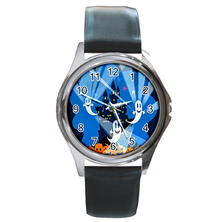 Halloween Ghosts Haunted House Round Metal Watch