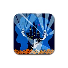 Halloween Ghosts Haunted House Rubber Square Coaster (4 Pack) by artworkshop