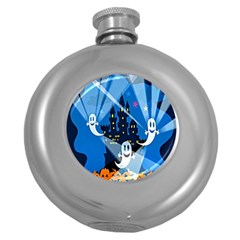 Halloween Ghosts Haunted House Round Hip Flask (5 Oz) by artworkshop