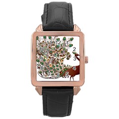 Peacock Graceful Bird Animal Rose Gold Leather Watch  by artworkshop