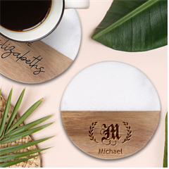 Personalized Name - Classic Marble Wood Coaster (Round) 