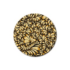 Damask-teardrop-gold-ornament-seamless-pattern Rubber Coaster (round) by Pakemis