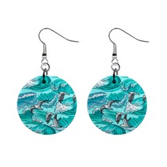 Sea-waves-seamless-pattern Mini Button Earrings by Pakemis