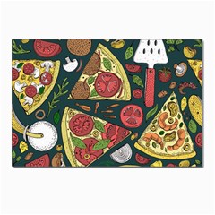 Vector-seamless-pizza-slice-pattern-hand-drawn-pizza-illustration-great-pizzeria-menu-background Postcards 5  X 7  (pkg Of 10) by Pakemis