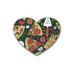 Vector-seamless-pizza-slice-pattern-hand-drawn-pizza-illustration-great-pizzeria-menu-background Rubber Heart Coaster (4 Pack) by Pakemis