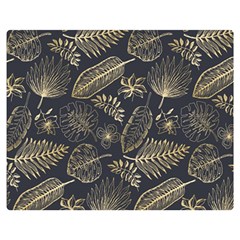 Elegant-pattern-with-golden-tropical-leaves Double Sided Flano Blanket (medium) by Pakemis