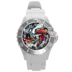 Abstract Art Round Plastic Sport Watch (l) by gasi